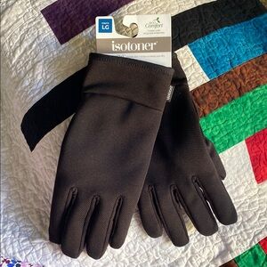 Isotoner Black Insulated Gloves with smarTouch design LARGE